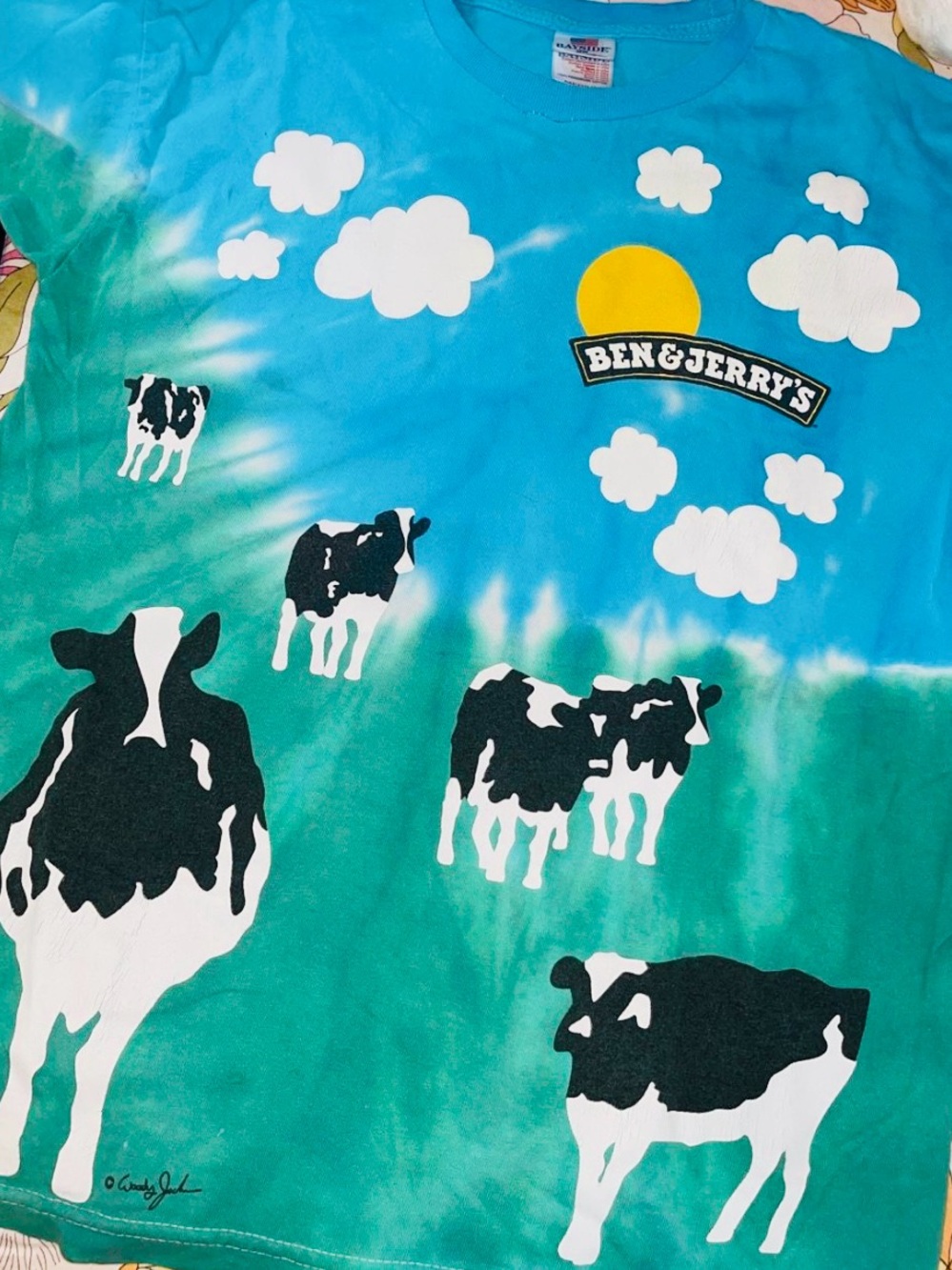 Vintage Y2K Ben & Jerry's Tie-Dye Euphoria AOP Cow Graphic Tee - Size Medium